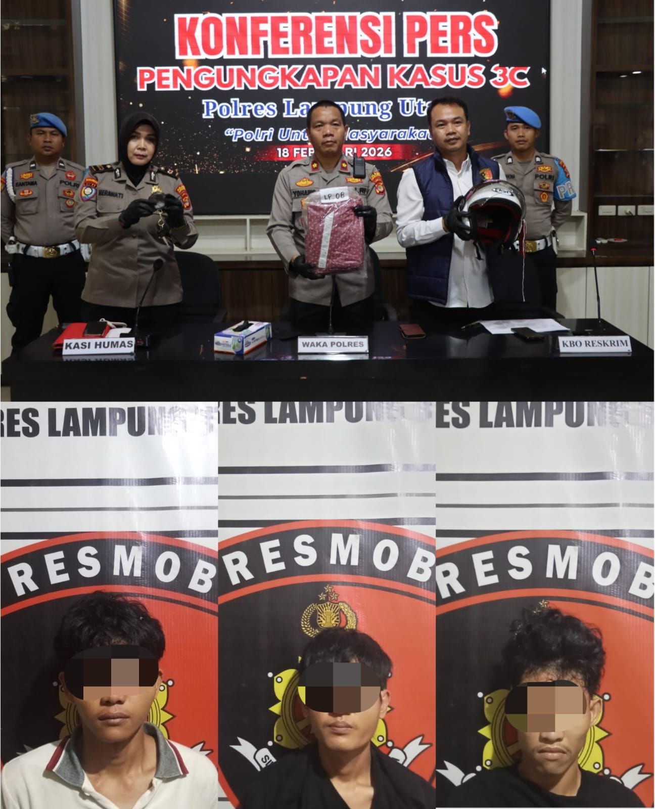 Kurang dari 24 Jam, Tiga Pelaku Spesialis Curat Diringkus Tim Tekab 308 Sat Reskrim Polres Lampung Utara